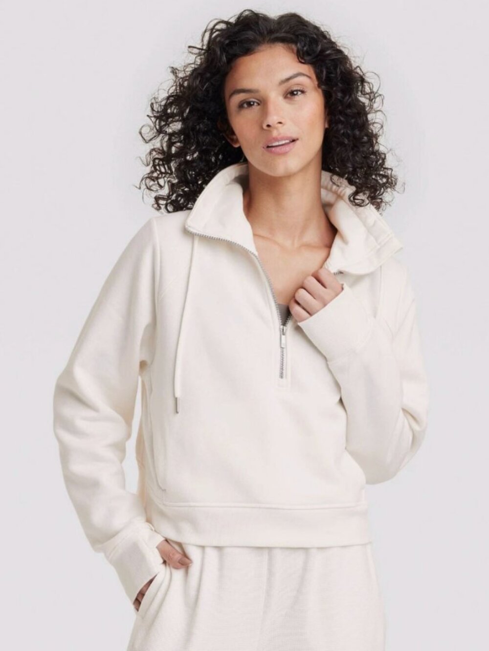 All In Motion Cream Fleece Cropped Half Zip Pullover Women's US Size L